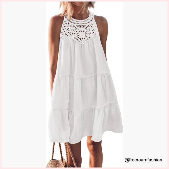Dresses & Skirts - Summer Halter Sundress Sleeveless Boho A-Line Mini Beach Vacation Dress